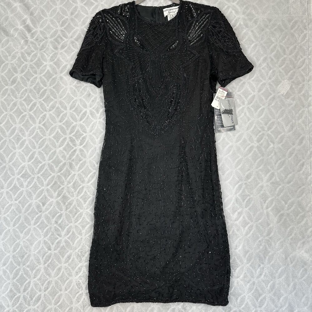 Vtg Papell Silk Cocktail Dress 6 Black Beaded Sequin Glam Party Elegant 80s 90s